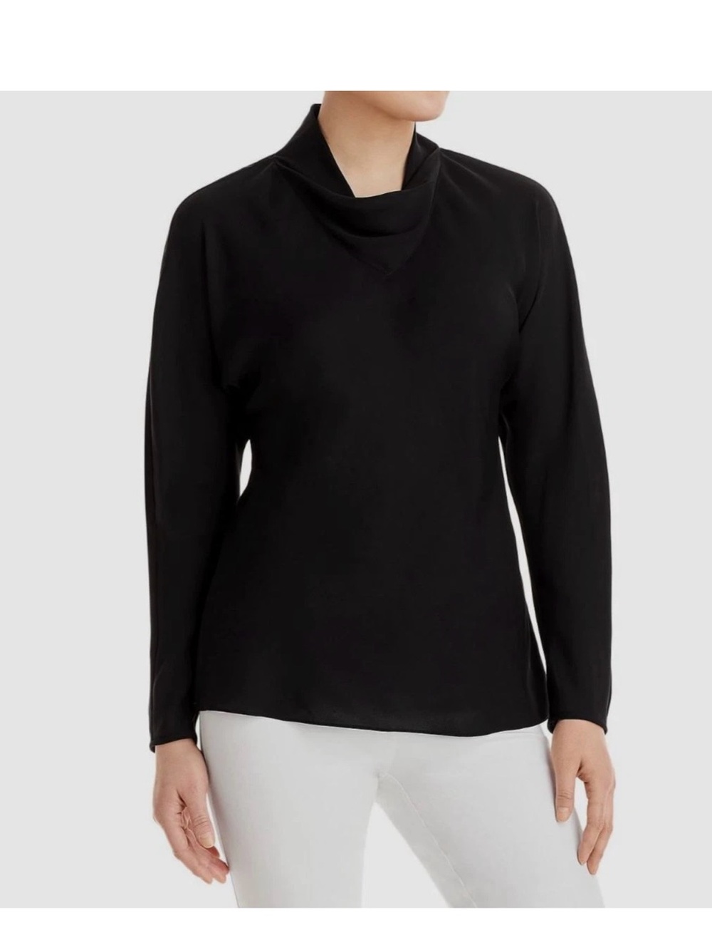 Lafayette 148 New York Black Long-Sleeve Twist silk Collar Top